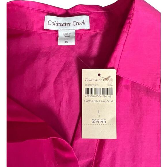 Coldwater Creek Silk Blend Short Sleeve Button Down Blouse Pink Large/14 NWT - Picture 11 of 13